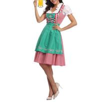 Moteriškas languotas Oktoberfest kostiumas Vokiška dirndl suknelė Tradiciniai Bavarijos drabužiai Helovino festivaliui S šviesiai žalios spalvos