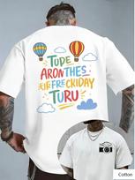 Vintage Hot Air Balloon Travel Graphic T Shirt, Cotton Crew Neck Short Sleeve Tee, Whimsical Balloon Print Unisex Top S įvairiaspalvis