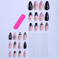 Almond Shape Press-On Nails With 3D Bow Polka Dot Design Pink Gel Finish Women Sweet Style CY-01-394 Jelly Gel Nail Strip gray
