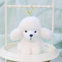 Kawaii Poodle Plush Dog Puppy Keychain Soft Fluffy Animal Bag Charm Pendant 12CM white