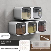 Wall-Mounted Integrated Multi-Spice Box Set Kitchen Home Goods Moisture-Proof Storage Salt Seasoning Can Rack B black