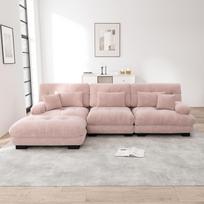 Prabangus modulinis kampinis sofa - Ypač didelė L formos debesų sofa svetainei, gili miego sofa su pufiku, Velūras, Žakardas Rožinė 313 x 145 x 81 cm rožinė
