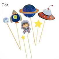 7pcs/9pcs Outer Space Cupcake Toppers , Homemade planet cake Toppers Astronaut Solar System Cupcake Decorations blue