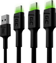 Green Cell Set 3x Ray USB-C 120cm Cable with green LED backlight, fast charging Ultra Charge, QC 3.0