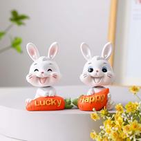 2 Carrot Bunny Figurines, Rabbit Decoration, Animal Figures, Miniature Couples Statues for Rabbit gray