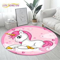 3D Animacinis Mielas Vienaragis Plotinis Kilimas Didelis, Apvalus Kilimas Kilimas Svetainei Miegamajam Sofos Dekoras, Vaikų Žaidimų Neslystantis Grindų Kilimėlis Diameter 60cm