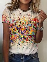 Women's Tee - Colorful Paint Splatter Graphic, Vibrant Abstract Art Design for Casual Daily Wear S black