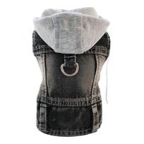 Cool Dog Jean Jacket Vest with D-Ring Hoodies for Small Medium Dogs, Spring Dog Clothes Puppy Denim Harness Coat for Walking (Black,XS) juoda