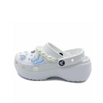 Crocs Baya Platform Clog Butterfly Love Flower Girly School Style Beach EVA Hole Shoes Unisex White 34-35 balta