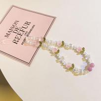 Tulip Beaded Wrist Lanyard for Phone and Accessories beige