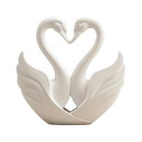 3D Printed Swan Heart Statue, Romantic Couple's Love Figurine with White Matte Finish, Compact Home Bedroom Living Room Decor, Valentine's Day balta
