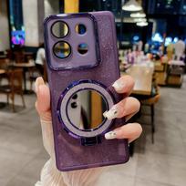 For Moto Edge 70 Fusion+ 60 50 Ultra Pro NEO G67 G77 G17 G86 Power G56 G66Y/J G06 Glitter Silicone Case Ring Mirror Stand Cover Edge 60 Pro 5G violetinė