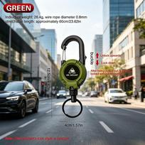 Multifunctional Retractable Keychain with Steel Wire Rope, High Elastic Anti‑Lost Pull Reel for Outdoor Camping Fishing Hiking žalia