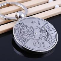 New Unique 50 Years Super Perpetual Calendar Keychain Sun and Moon Engraved Metal Keyring Astrology Jewelry Car Trend Keychain gray
