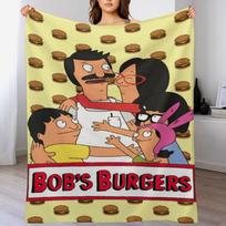 Bobs Cartoon Burger Cozy Flannel Blanket,Funny Family Member Soft Throw Blanket For Living Room,Dorm,Nap,Home Decor,All Seasons Size: 75*100cm, Weight: 230 GSM brown