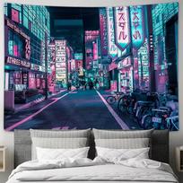 Vaporwave Japanese City Tapestry Cyberpunk Anime Backdrop Wall Hanging for Bedroom Gaming Room Home Decor 100X70CM