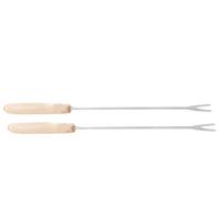 2pcs Stainless Steel Fondue Forks Cheese Fondue Sticks Smore Sticks with Wooden Handle for Chocolate Fountain Roast L white