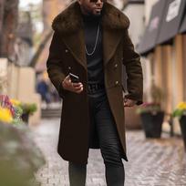 British Style Fur Collar Thickened Woolen Overcoat Men Autumn Winter Plus Size Streetwear Fashion Wool Blend Outwear Cardigan S chaki