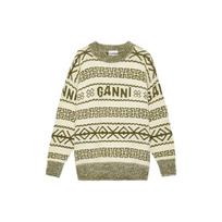 Ganni FW23 Vintage rašto vilnos laisvas kasdienis spalvų blokų apvalios apykaklės megztinis ilgomis rankovėmis moteriškas megztinis Avokado žalias K2174775 L beige