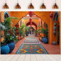 1 vibrant Moroccan-style background - polyester wall decoration, home and outdoor decoration, garden decoration 47.2x31.5inch/120*80cm orange