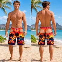 Vyriški netikri apatiniai paplūdimio šortai 3D spaudiniai paplūdimio šortai tropinis povandeninis spaudinys juokingi vasaros atostogų maudymosi šortai boardshorts XL beige