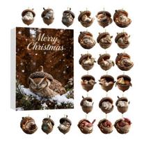 2025 Forest Animal Acorn Ornaments Christmas Advent Calendar Cozy Pinecone Animals Countdown Decoration 2D Acrylic Forest Animal Ornaments D black