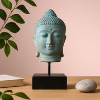 Buddha Head Statue On Stand Green Copper