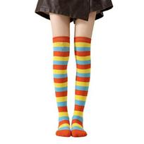 Dryžuotos aukštos kojinės moterims Spalvotos virš kelių kojinės Retro tamprios aukštos kojinės mergaitėms Cosplay Lolita kostiumas One Size E beige
