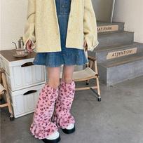 Spicy Y2K Leopard Print Ruffle Socks: Faux Fur Warmers for Women's Autumn/Winter One Size gray