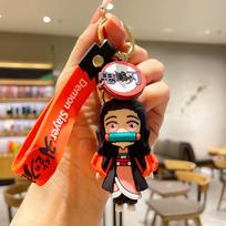 EAKI Anime Demon Slayer Kimetsu No Yaiba Cute Figure Keychain Bag Pendant Car Key Ring Fans Collection Gift Toy beige