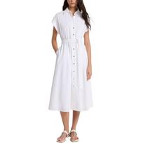 Michael Kors medvilninė poplininė midi suknelė su sagomis ir apykakle moterims suknelės JS683FQKLZ-0100 L white