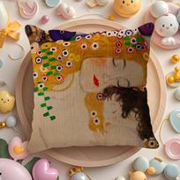 Gustav Klimt Oil Painting Cushion Cover Natural Linen Organic Fabric Double-Sided Printing Sofa Home Decor Gift Pillow Case Peach skin 18*18(CM)-1Pcs brown
