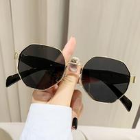 Retro Polygonal Sunglasses European and American Personalized Trendy Women's Sunglasses Fashion Glasses juoda pilka spalva