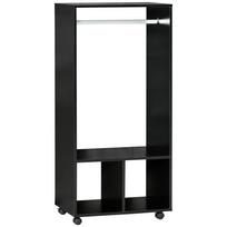 Atvira spinta ant ratukų, Miegamojo spinta su drabužių kabinimo strypu, 2 laikymo lentynos, Mobilus drabužių stovas persirengimo kambariui, prieškambariui, Juoda 60 x 40 x 128 cm