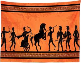 Greek Warrior Tapestry Wall Hanging Decor Ancient Sparta Mythology Classical Art Boho Polyester Fabric Poster Tapestry Print Lar 100X70CM brown