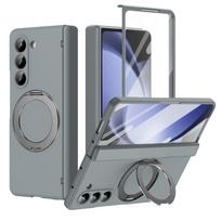 Z Fold 7 dėklas, skirtas Samsung Galaxy Z Fold 7, su besisukančiu aliuminio lydinio magnetiniu žiedo laikikliu ir priekinio ekrano apsauga Galaxy Z Fold7 pilka spalva