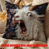 Spooky Goat Face 2D Flat Printed Pillow - Unique Non-Real Embroidery Home Decor Sofa Cushion Cover, Home Decoration, 2D Printing Peach skin 18*18(CM)-1Pcs gray