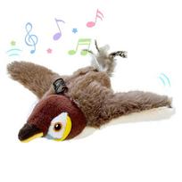 Cute Interactive Cat Toy Flapping Bird With Catnip Rechargeable Bird Cat Toys Touch Activated Fluffy Plush Toys For Cats gray