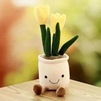 Lifelike Tulip Plush Toy Soft Stuffed Potted Plant Flower Bookshelf Living Room Home Decor For Girls Gift geltona