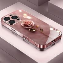Mielas rožinis rožių raštas, metalizuotas grūdintas stiklas, telefono dėklas, skirtas iPhone 17 Pro Max 16 15 14 13 12 11 Pro 15 Plus 17 Air 17E Dangtelis iPhone 11 Pro gray