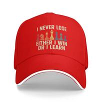 Men Women Chess Player Board Game I Never Lose Either Win or Learn Hat Fashion Baseball Cap  Dad Hat Travel Headewear Gift Adjustable