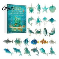 Window Suncatcher Pendants 2026 Christmas Advent Calendar, 2D Acrylic Marine Animals Pendants, Calendar 24 Day Countdown Box, Tree Hanging Decor A