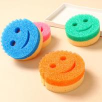 Smiley Face Temperature-Sensing Sponge Kitchen Brush: Magic Scrubber for Dishes and Pots 10*10*4cm orange