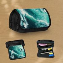Aerial View Surfing Ocean Blue - Large Pencil Case Pouch for Students, Big Capacity Pencil Bag, Office College School Zipper Stationery Pen Bag Organi 20x9x11cm blue