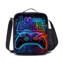 Game controller, portable picnic bag, large capacity outdoor with rice box bag, aluminum foil thick hand-held insulation handbag blue