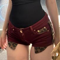 Women's Spicy Leopard Print Low Waist Patchwork Denim Shorts S [for 40-48 kg] brown