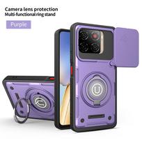 Anti-slip Armor Shockproof Case For ZTE Blade A56 Slide Camera Lens Protection Rotating Ring Stand TPU Frame Plastic Phone Cover ZTE Blade A56 gray