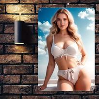 Vintažinis bikini merginos metalinis aliuminio folijos ženklas 8x12 colio - Išgręžtos skylės lengvam pakabinimui Paplūdimio temos dekoras namams, garažui, klubui, restoranui 20x30cm（7.8x11.8inch） black