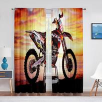 Dirt Bike Motorcycle Motocross Rider Curtains great for Boys Men Bedroom Living Area Food Prep Area Extreme Sports Curtain Blinds Window (W50H130cm)-2pcs&Hook black