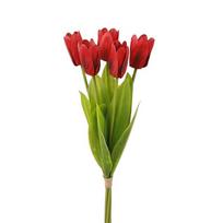 Real Touch Artificial Tulip Flowers Realistic 5-Heads Faux Tulip Branch 52 cm Artificial Simulation Big Tulip Wedding Party raudona